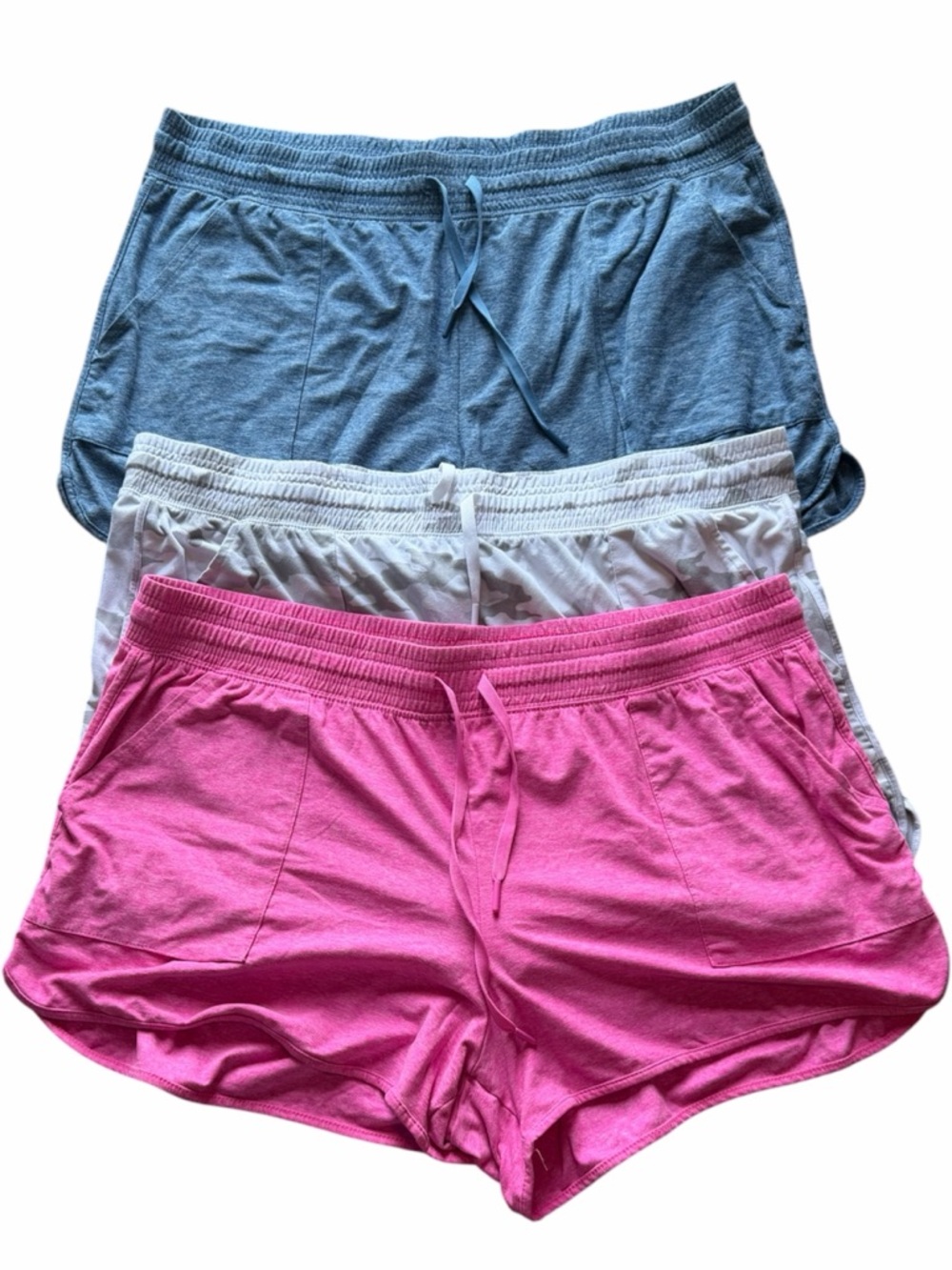 Women’s Casual Drawstring Shorts - Pink, White Camo, Blue